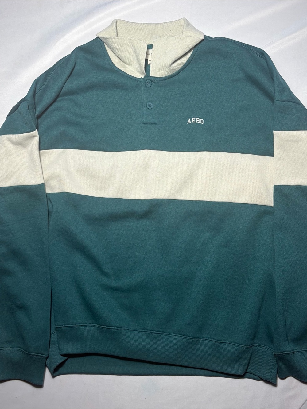 Teal and Cream Striped Men's Pullover Sweater (Aero) US XXL